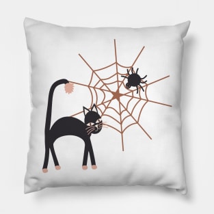 Spookily cute cats, spiders and cobwebs for Halloween in charcoal and milk chocolate Pillow