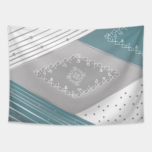 Shapes collage, stars, space, blue, grey, white, minimal, vector, geometric, modern, abstract, trendy, Tapestry