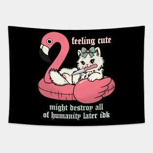 feeling cute kitty cat in flamingo floatie Tapestry