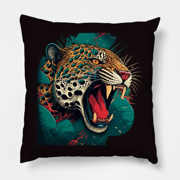 Roaring Jaguar Art Pillow by Deisgns by A B Clark 