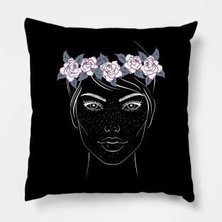 Beautiful Lady Face with Rose Crown Pillow