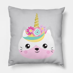 Unicorn Cat, Cute Cat, Little Cat, Kitty, Flowers Pillow