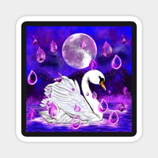 Blue and purple beautiful swan with rain drops falling into Water Magnet