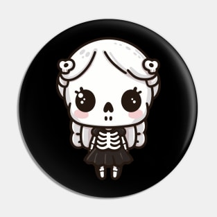 Cute Skeleton Girl In Kawaii Style | Kawaii Skeleton Design for Halloween Tee Pin