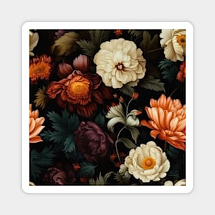 Dutch Nocturne: Luminous Floral Pastoral on Black Canvas Magnet