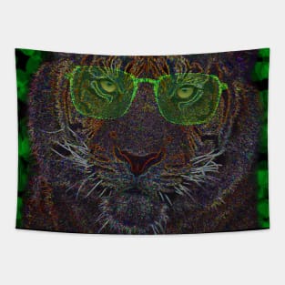 Cool Tiger with Green Glasses Tapestry