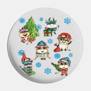 Christmas funny colored bull Pin