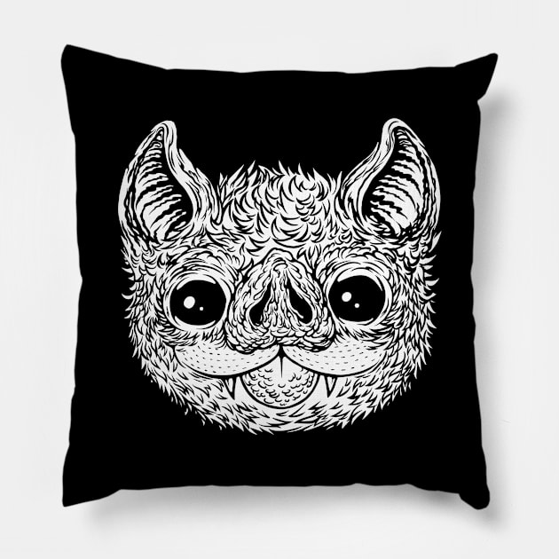 Bat Face b/w Pillow by flynnryanart