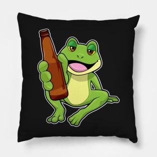 Frog with Bottle of Beer Pillow