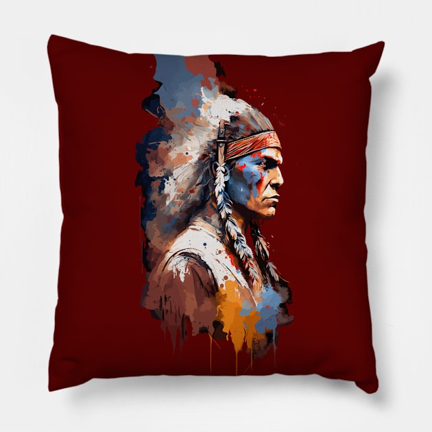 Native American Warrior V1 Pillow by Peter Awax