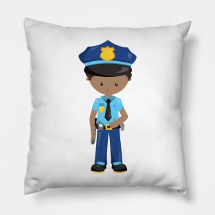 African American Boy, Policeman, Police Officer Pillow