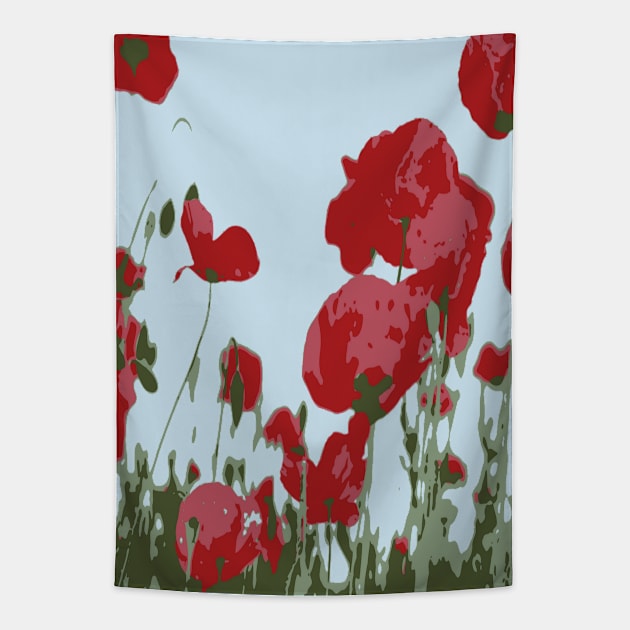 Artistic Botanical Red Poppies Tapestry by taiche
