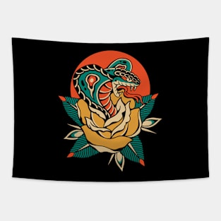 Snake Roses Traditional Vintage Tattoo Tapestry