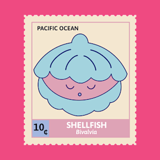 Kawaii Cute Sleepy Shell, Ocean Stamp Collection, Shellfish T-Shirt