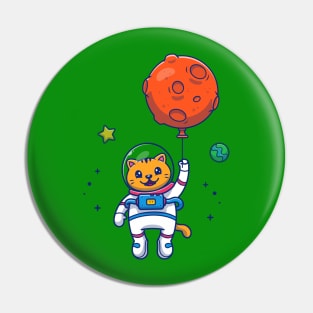 Cute Cat Astronaut Holding Planet Balloon In space Cartoon Pin