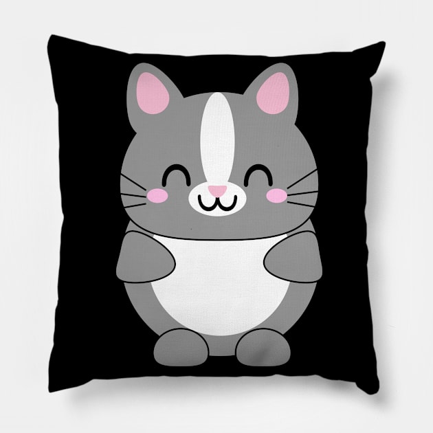 Cute Grey Cat Pillow by Kam Bam Designs