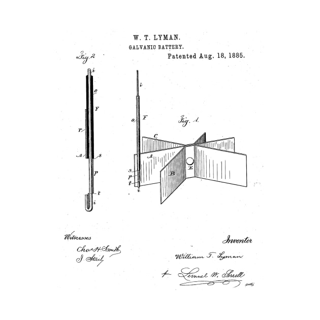 Galvanic Battery Vintage Patent Hand Drawing by TheYoungDesigns