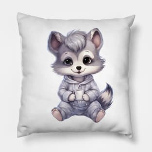 Gray Wolf Wearing Pajamas Pillow