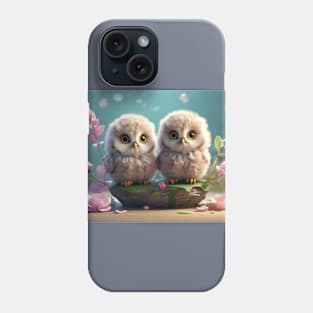 Two Fluffy Baby Owls springtime Phone Case