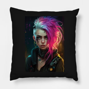 Cyberpunk Girls | Post-apocalyptic | Anarchist Streetwear | Punk Fashion | Colorful Punk Artwork | Tattoos and Piercings | Paint Splash Pillow
