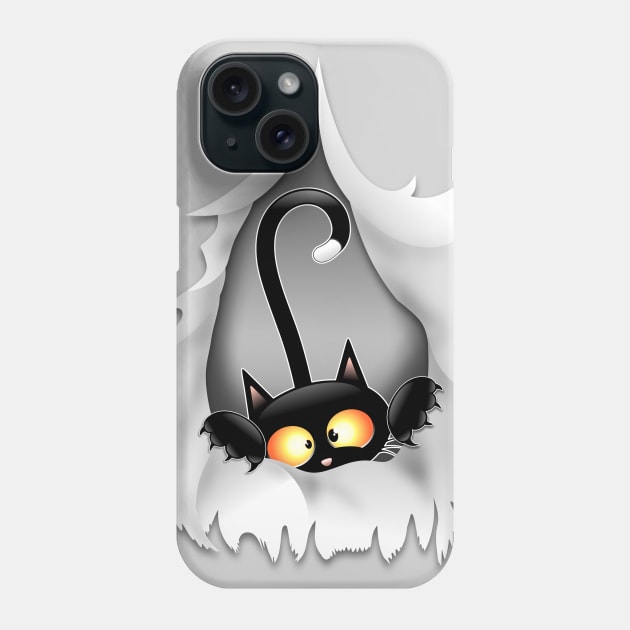 Fun Cat Cartoon in ripped fabric Hole Phone Case by BluedarkArt