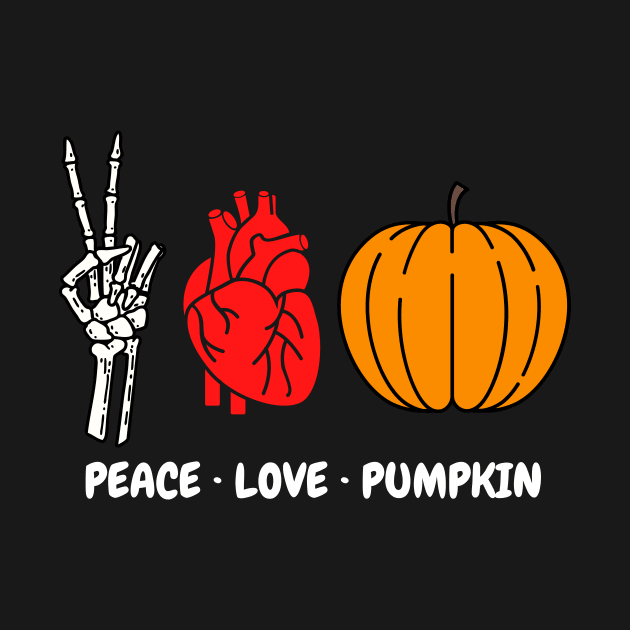 Peace Love Pumpkin Skeleton Hand Human Heart Organ Plump Pumpkin Halloween Lovers Peace Sign Red Heart by nathalieaynie