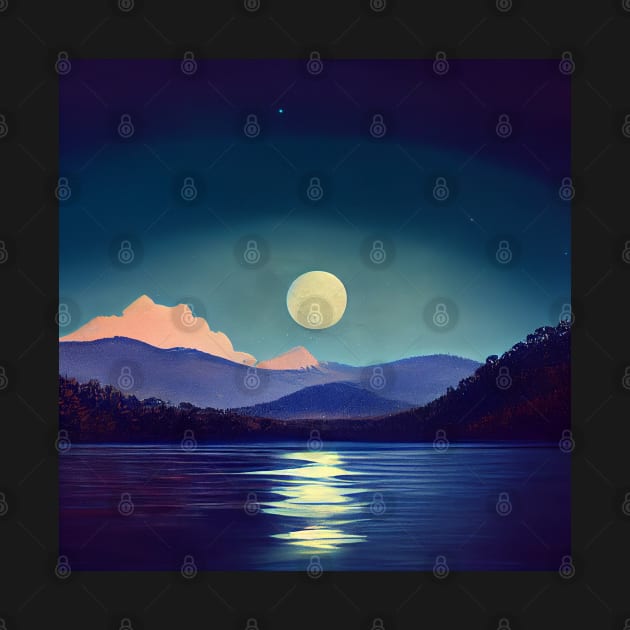 The moon over blue mountains by etherElric