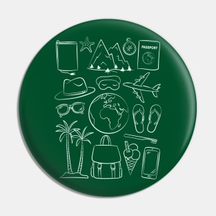 Wanderlust traveling art. Cheerful traveler white outline illustration Pin