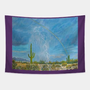 The rainbow and lightning in Arizona desert Tapestry