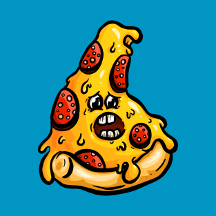 Freaked Out Cartoon Pepperoni Pizza Slice Logo T-Shirt