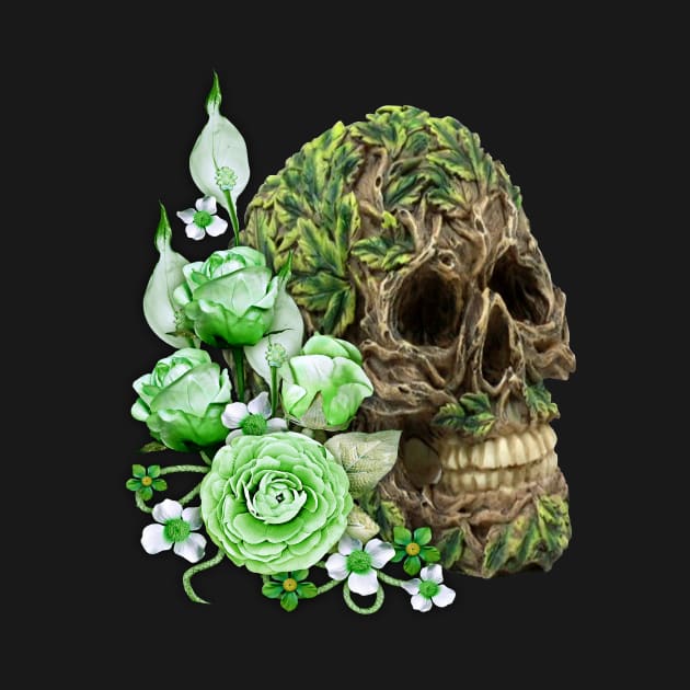 Unique Cool Tree Spirit Skull With Green Flowers by Atteestude