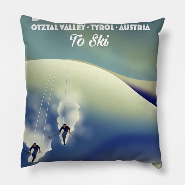 Soelden,Austria, ski poster. Pillow by nickemporium1