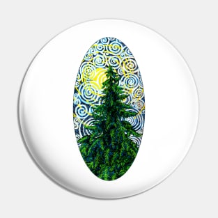 Douglas fir in moonlight and fog Pin