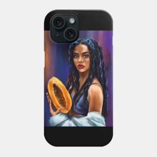 African woman portrait with papaya. Tropical digital oil art Phone Case