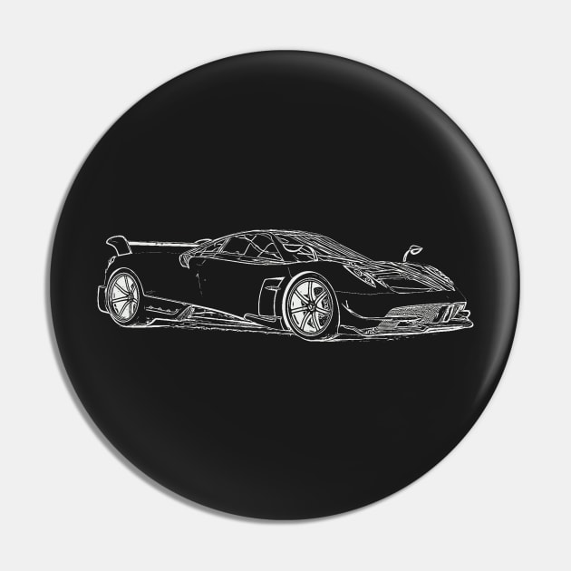 Pagani Huayra Supercar Racing Wireframe White Pin by Auto-Prints