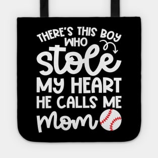 There's This Boy Who Stole My Heart Baseball Mom Dad Cute Funny Tote