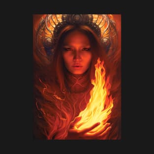 Beautiful Fire Mage | Fantasy Artwork | Pyromancer | Fire Sorceress T-Shirt