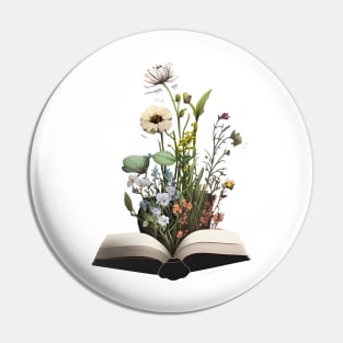 Watercolora Open Book, flowers growing Pin