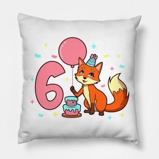 I am 6 with fox - girl birthday 6 years old Pillow