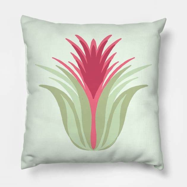 Air Plant Green and Red Tones Pillow by Rosemarie Guieb Designs