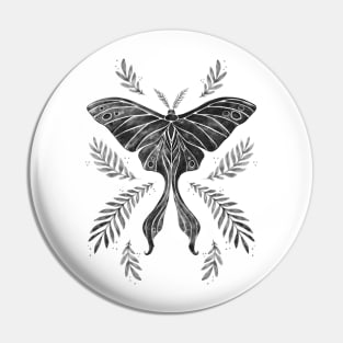 Black and White Watercolor Luna Moth Pin