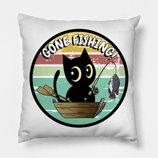 Cute black cat has gone fishing Pillow