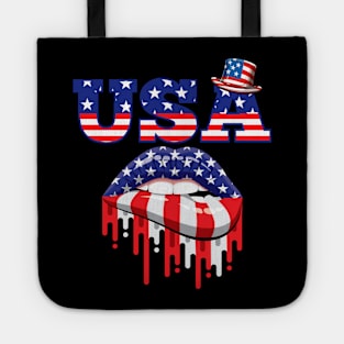 4Th Of July Design, 4Th Of July Womens, Fourth Of July Lips, Independence Day, Patriotic Design, 4Th Of July Gift Tote