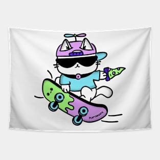 Cool Skateboarding Pizza Cat Tapestry