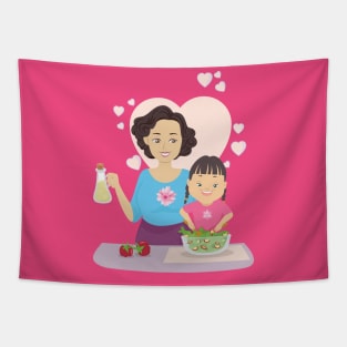 Mother and daughter Cooking Tapestry