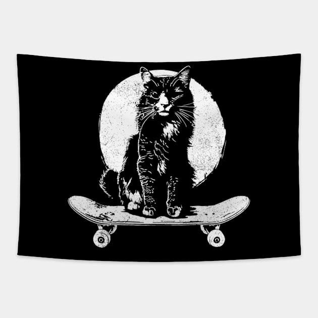 Retro Vintage Pet Animal Skateboard Cat Tapestry by MManoban