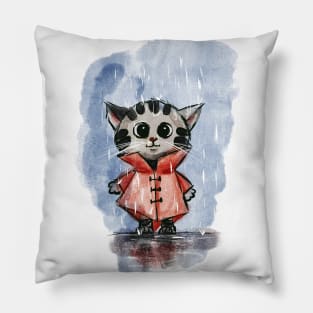 Cat in a raincoat Pillow
