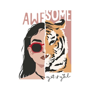 Awesome Get it Girl Retro Feminist Tiger T-Shirt