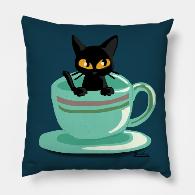 cat in the cup Pillow by BATKEI