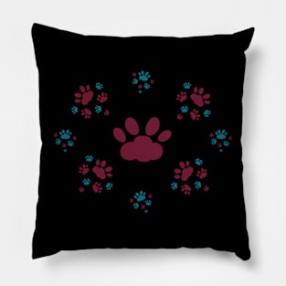 Red an turquoise cat pawprints Pillow